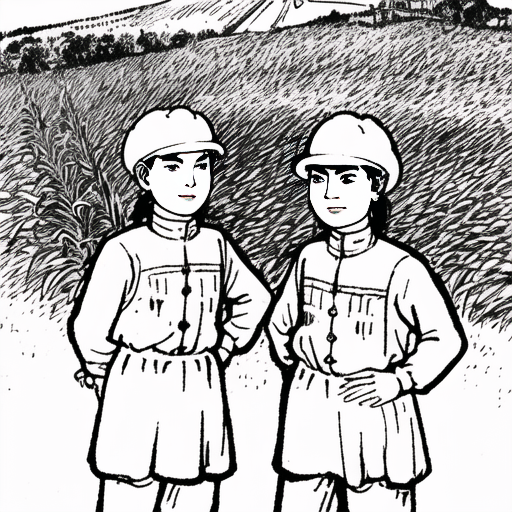 01645-1016452437-drawing of two proud farmers standing in front of a field of crops, high detail, detailed faces, vegetables, 70年式, 70年小人书, black.png